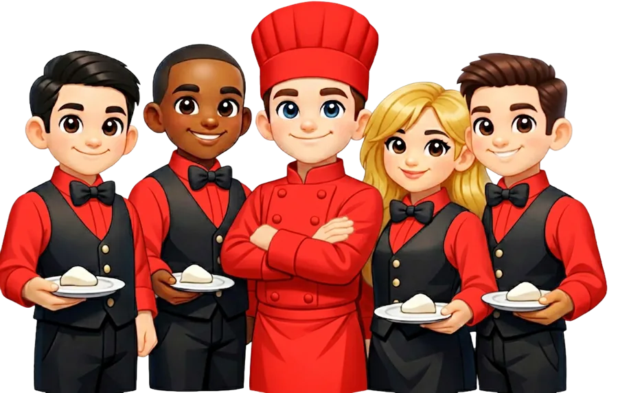 Illustration of a hospitality staff team using Orderaty